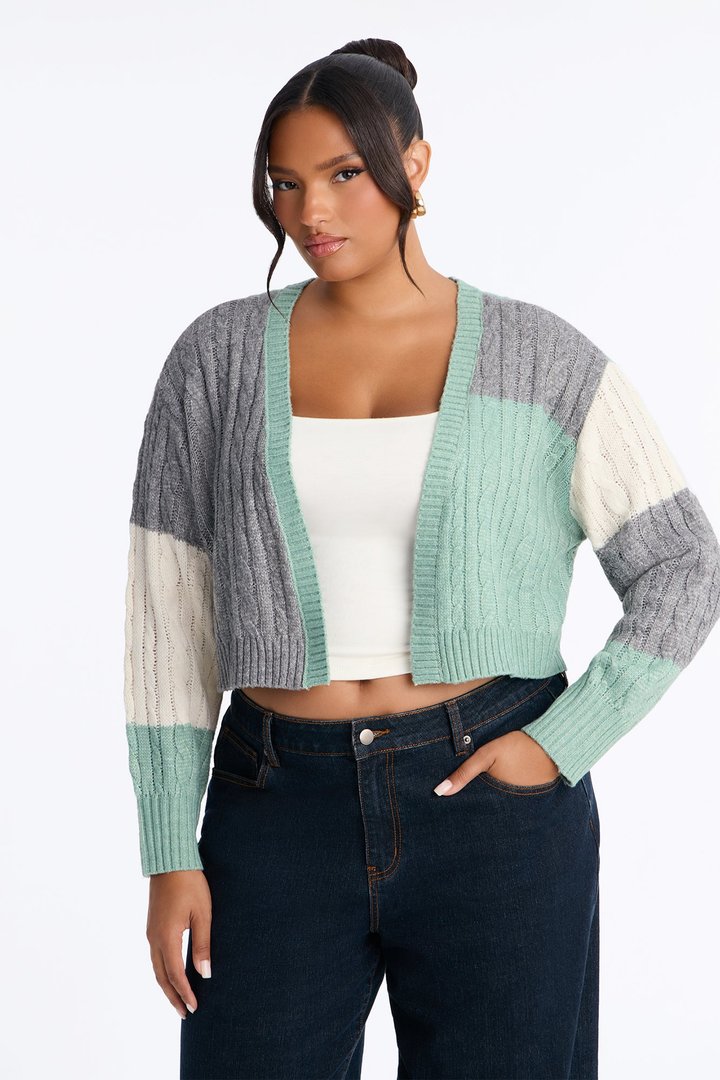 Amari Long Sleeve Cardigan - Sage/combo