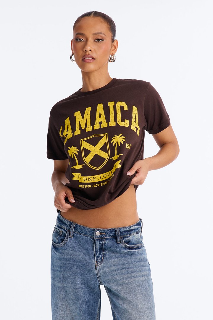 Jamaica One Love Oversized Tee - Brown