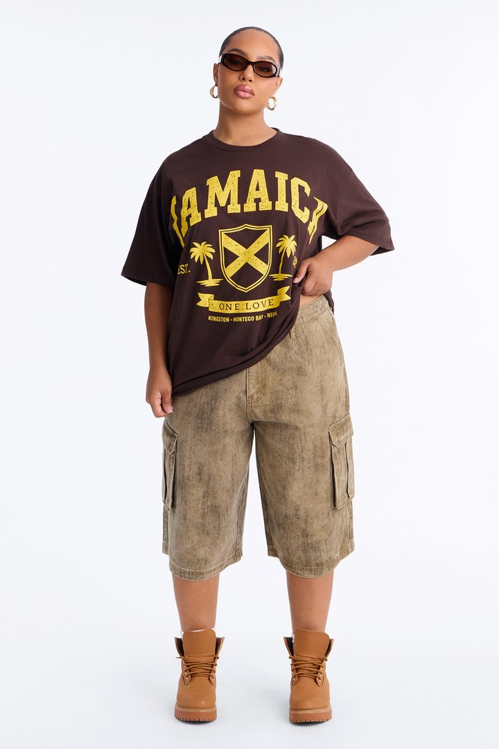Jamaica One Love Oversized Tee - Brown