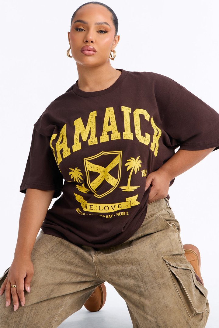 Jamaica One Love Oversized Tee - Brown