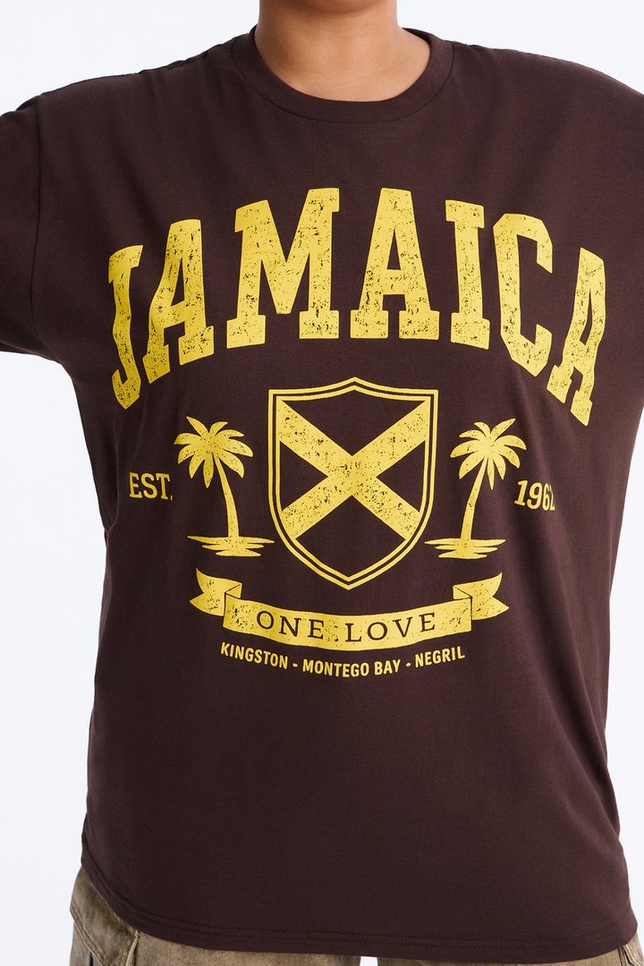Jamaica One Love Oversized Tee - Brown