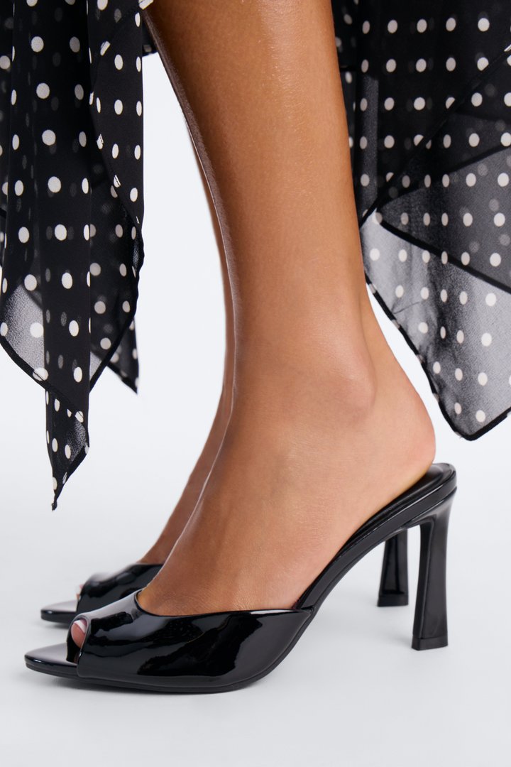 In Control Peep Toe Patent Heels - Black