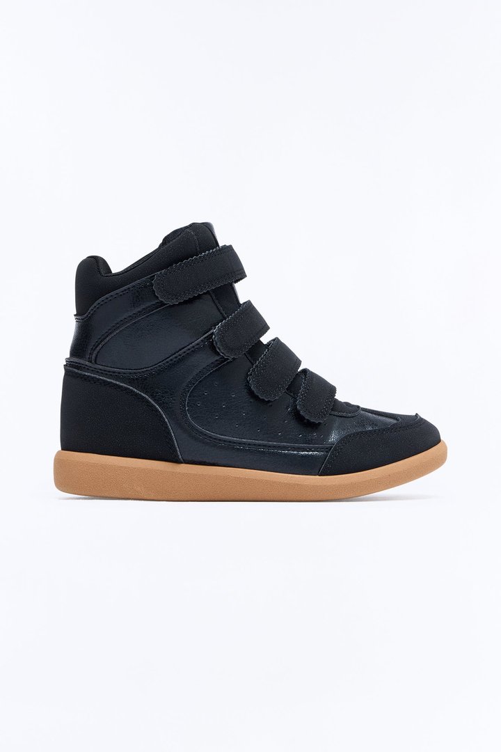 Sleek Step Metallic Wedge Sneakers - Black