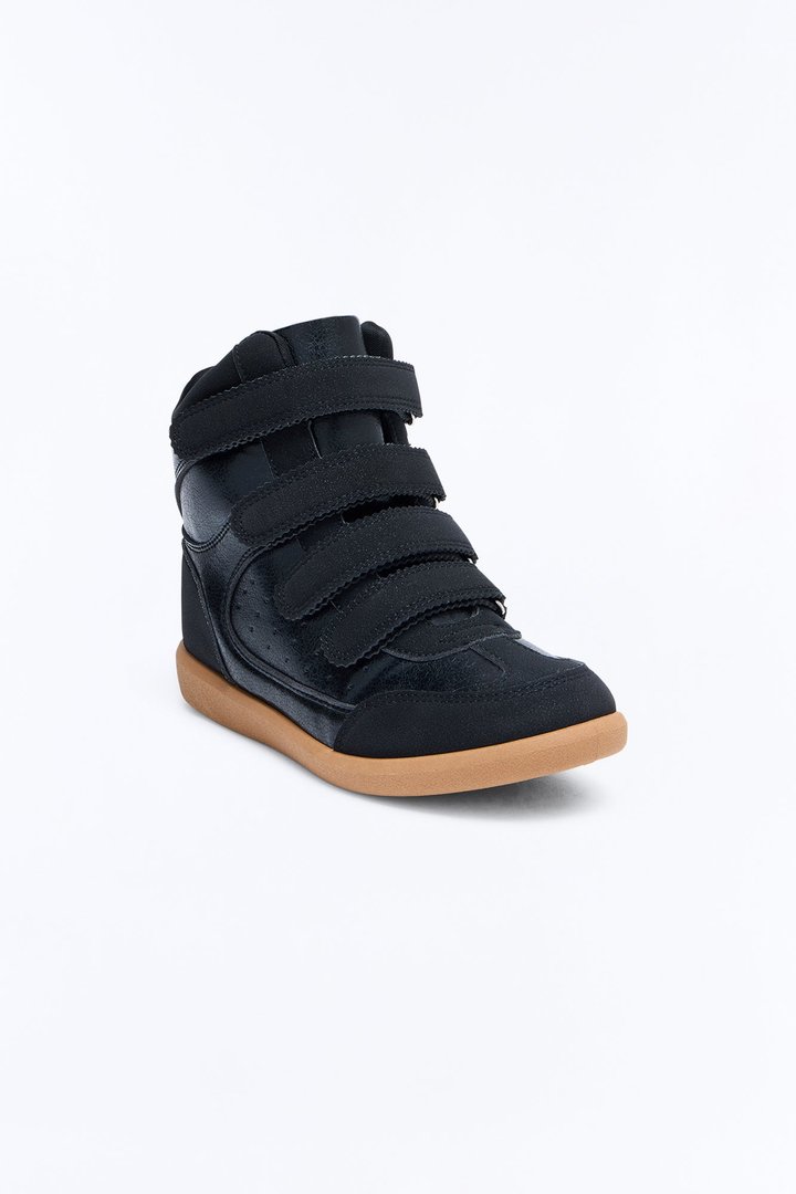 Sleek Step Metallic Wedge Sneakers - Black