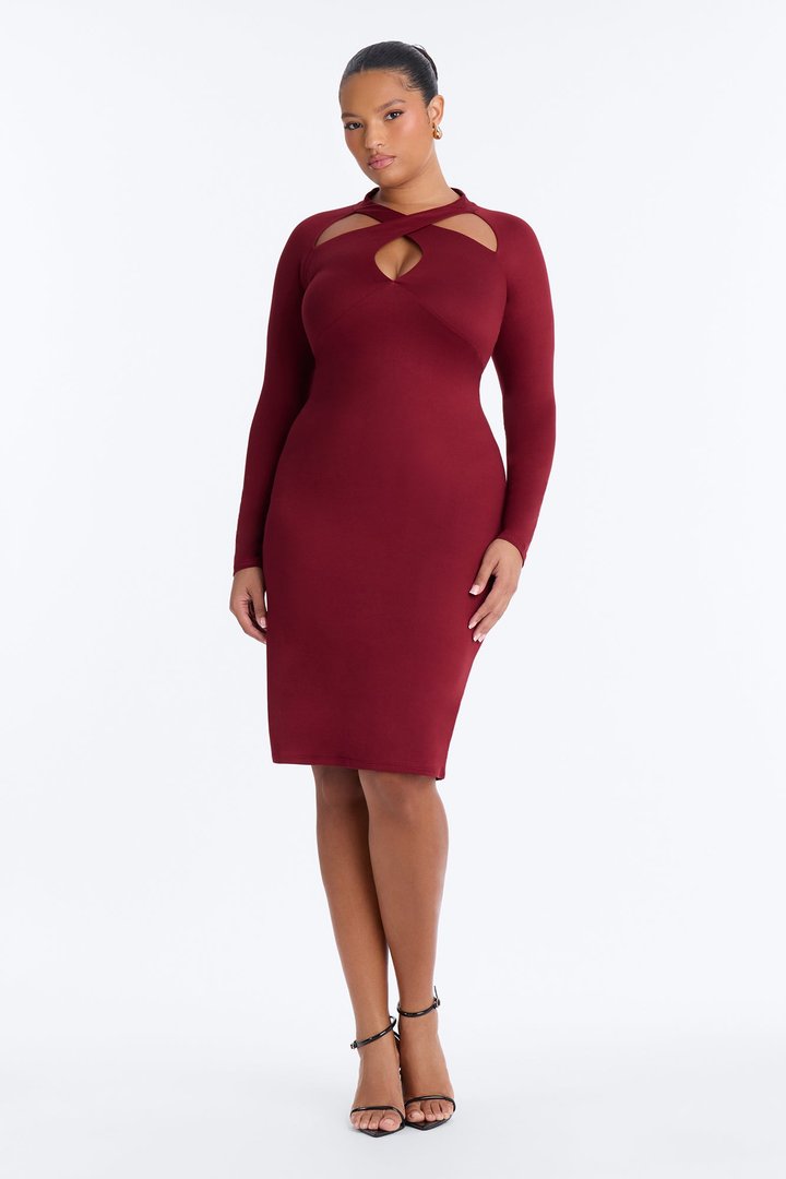 Emily Cross Front Midi Dress - Wine