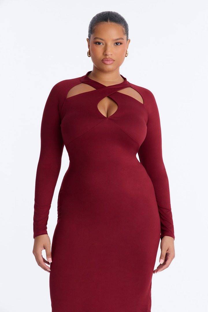 Emily Cross Front Midi Dress - Wine