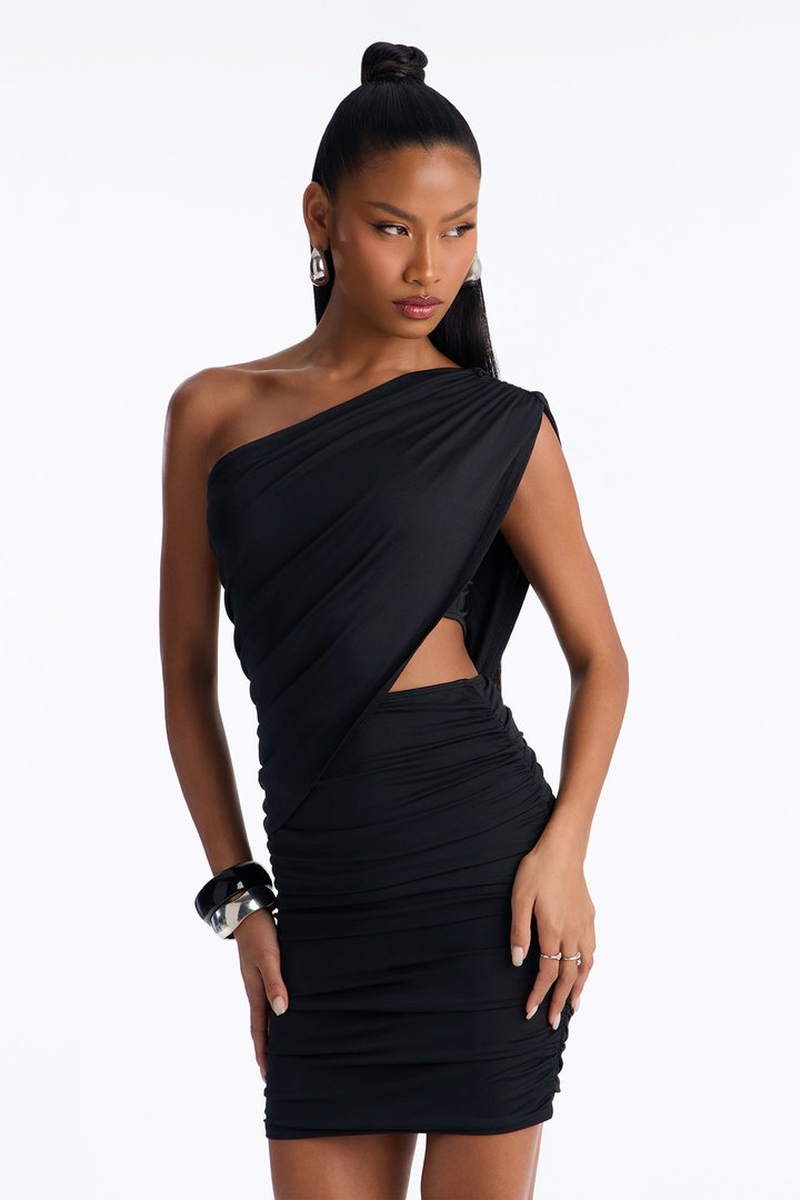 Kady One Shoulder Mini Dress - Black