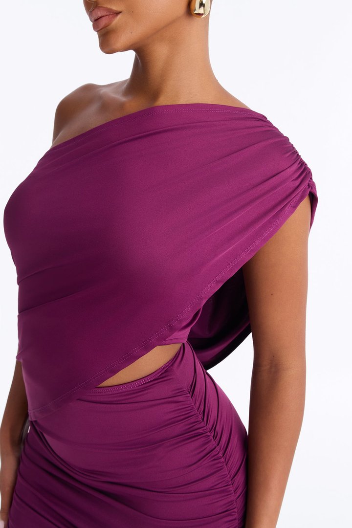 Kady One Shoulder Mini Dress - Plum