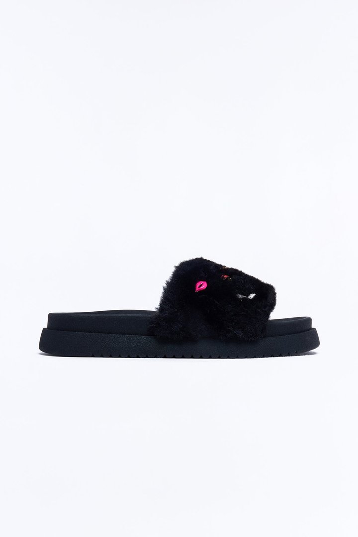 Mini Steve Madden Just A Girl Fur Slipper - Black
