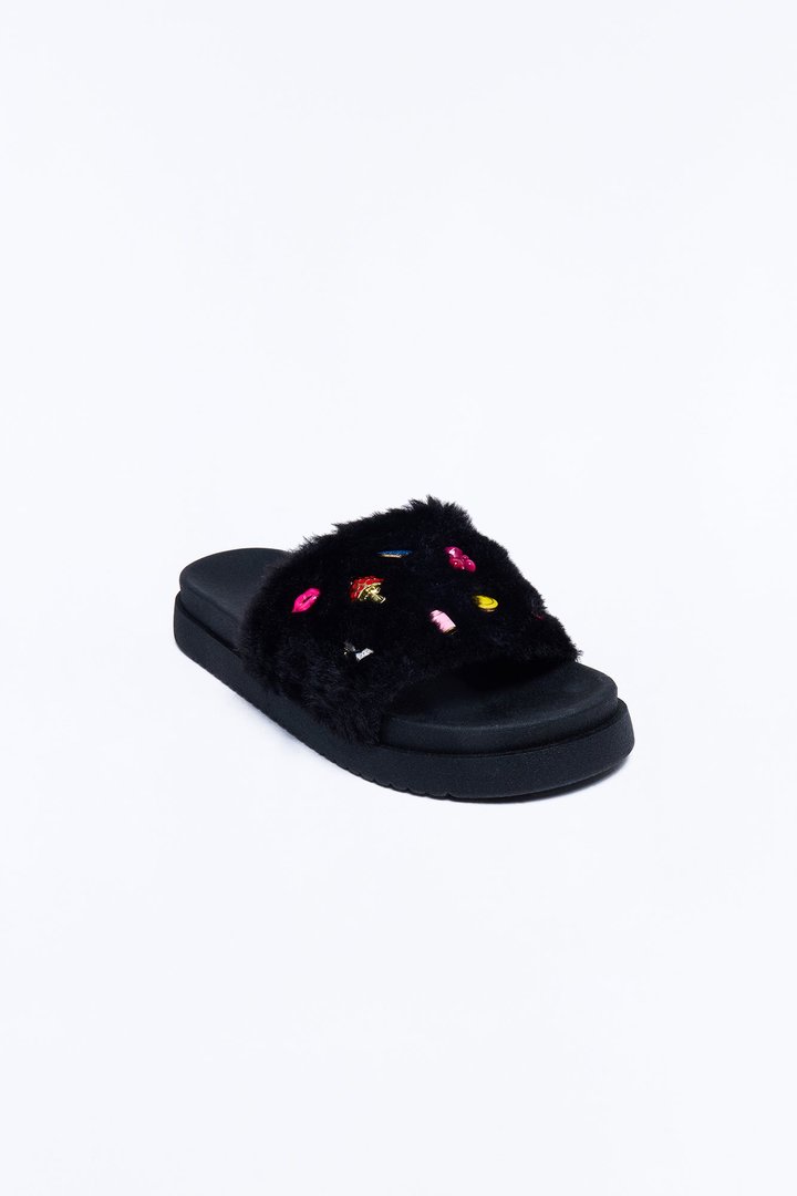 Mini Steve Madden Just A Girl Fur Slipper - Black