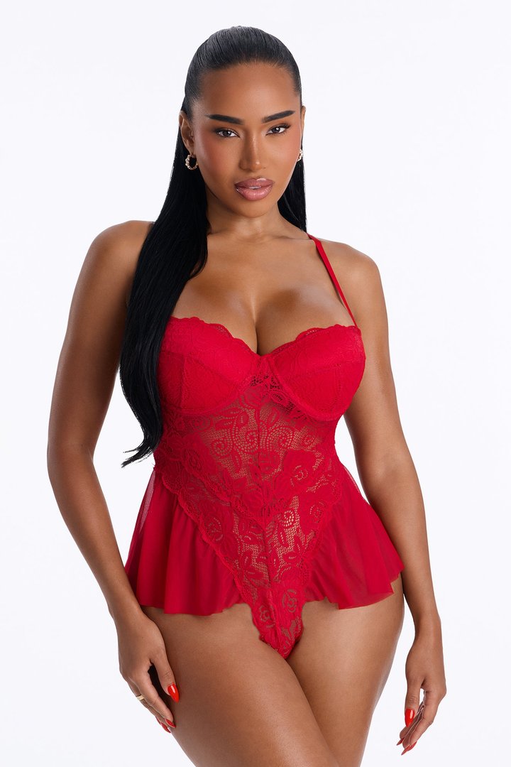 Sweet Daydream Lace Teddy - Red