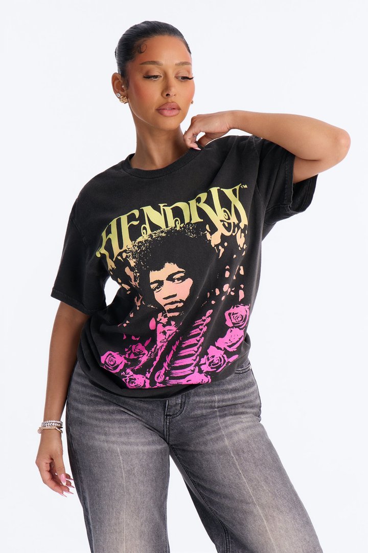 Jimi Hendrix Rose Washed Tee - Black