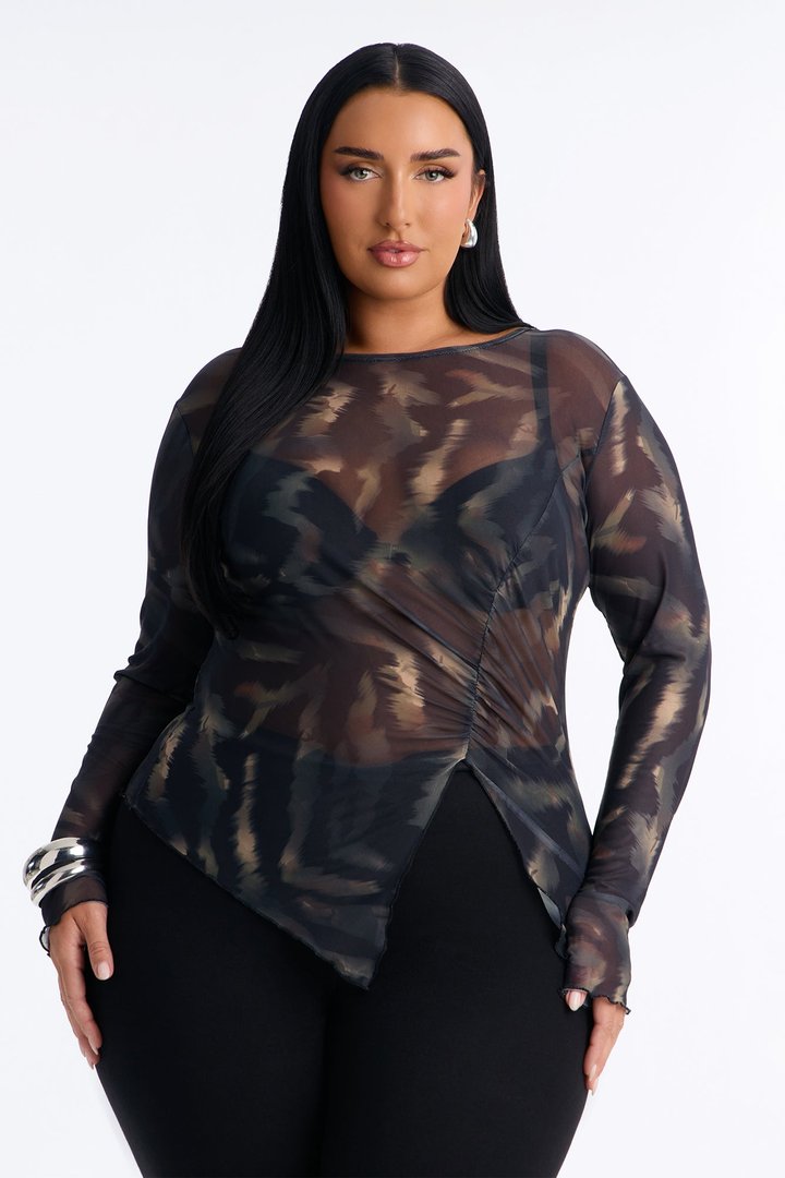 Elain Long Sleeve Mesh Top - Black/combo