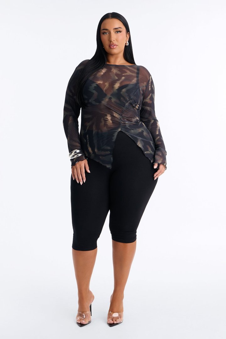 Elain Long Sleeve Mesh Top - Black/combo