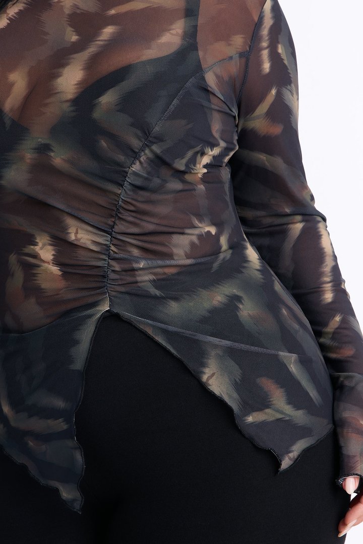 Elain Long Sleeve Mesh Top - Black/combo