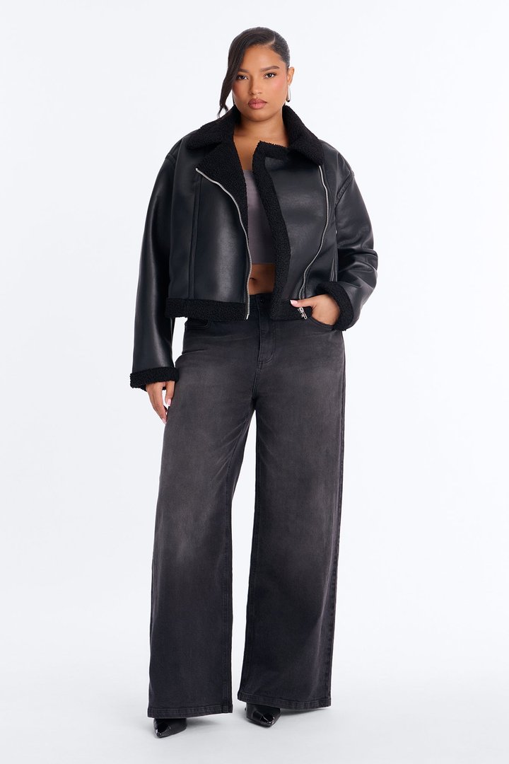 Charisma Faux Leather Shearling Jacket - Black