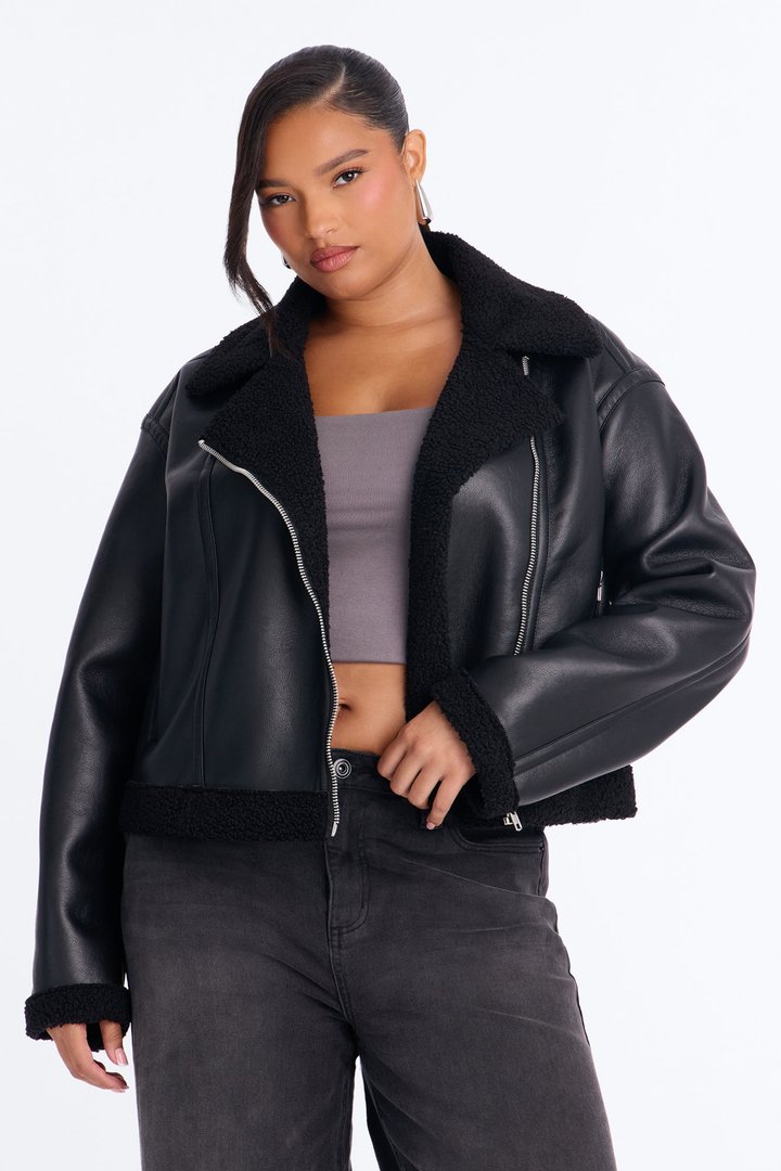 Charisma Faux Leather Shearling Jacket - Black