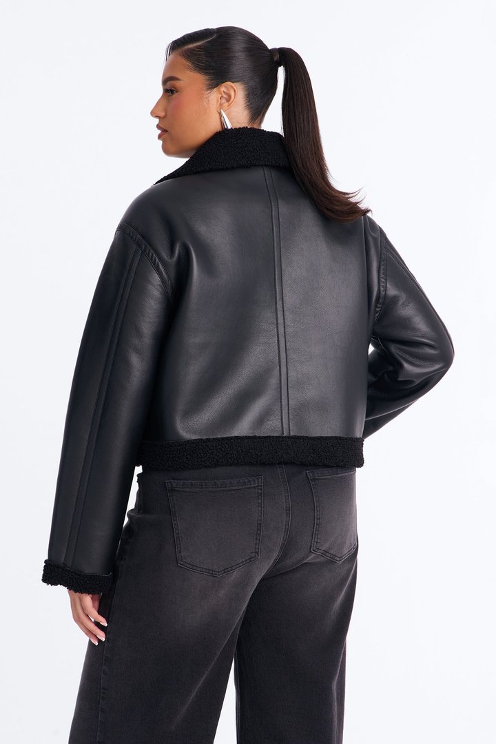 Charisma Faux Leather Shearling Jacket - Black