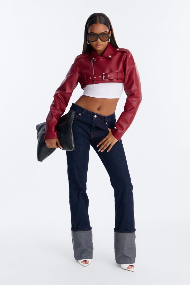 Pop It Crop It Faux Leather Jacket - Red