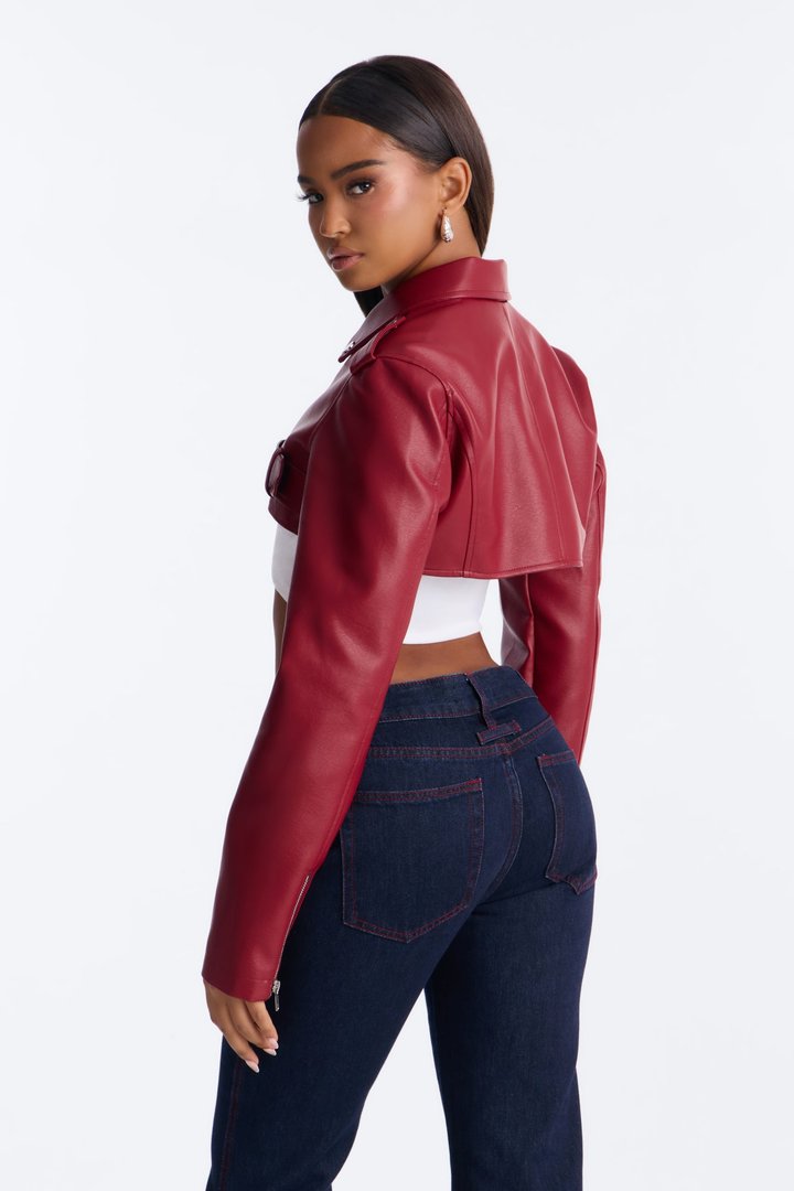 Pop It Crop It Faux Leather Jacket - Red