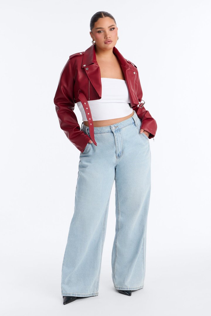 Pop It Crop It Faux Leather Jacket - Red