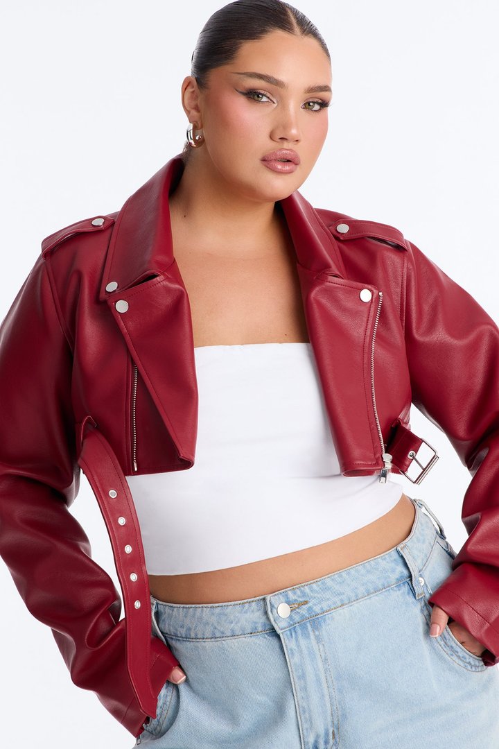 Pop It Crop It Faux Leather Jacket - Red