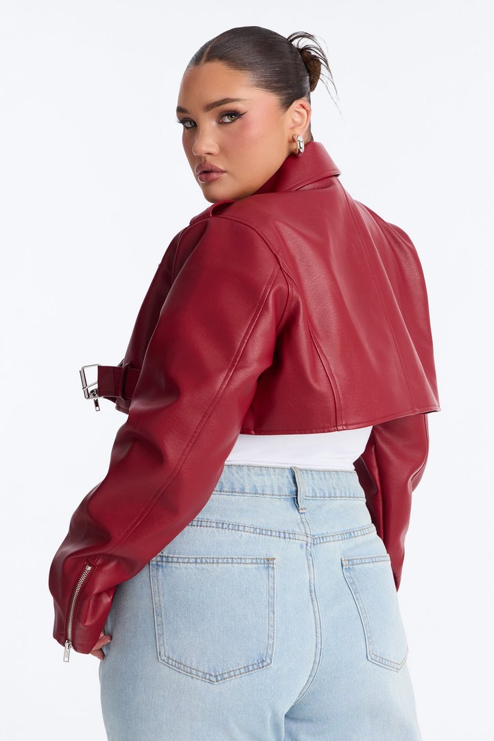 Pop It Crop It Faux Leather Jacket - Red