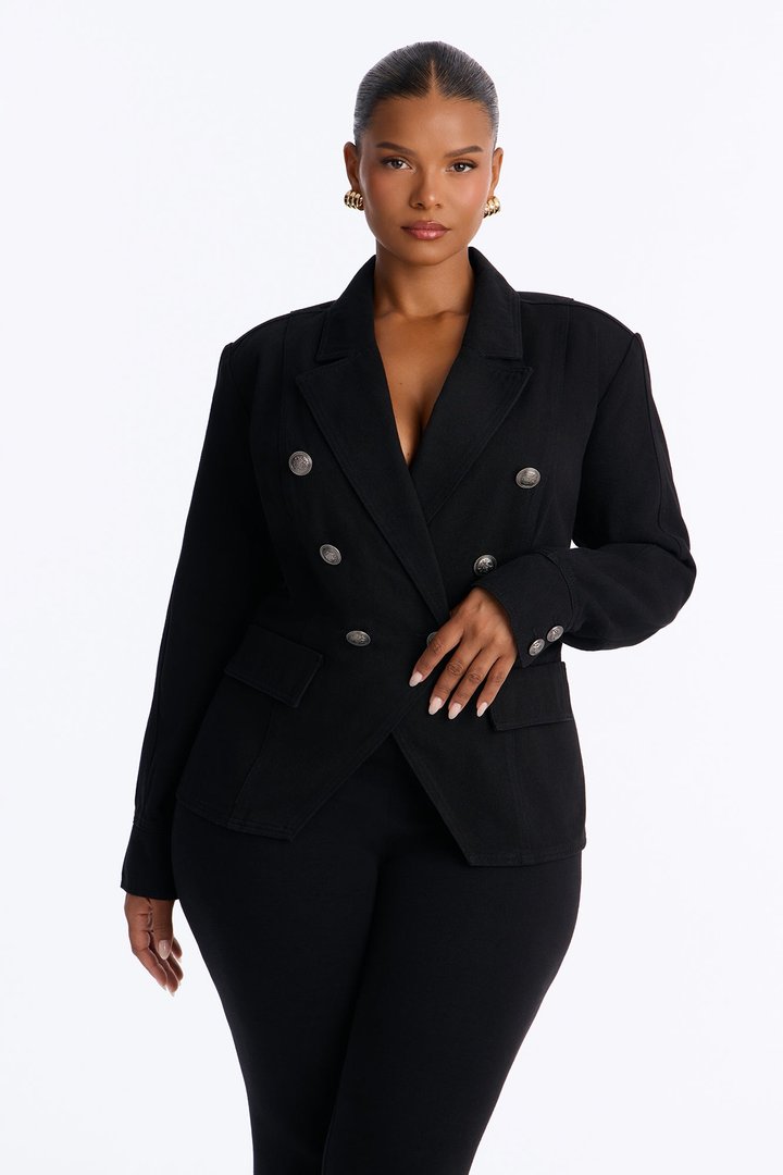 Such Dedication Double Breasted Denim Blazer - Black