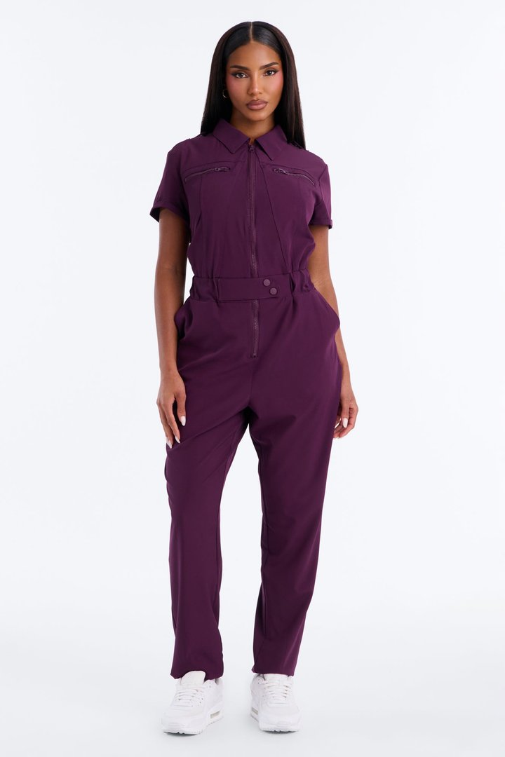 On Call Stretch Uniform Scrub Jumpsuit - Plum