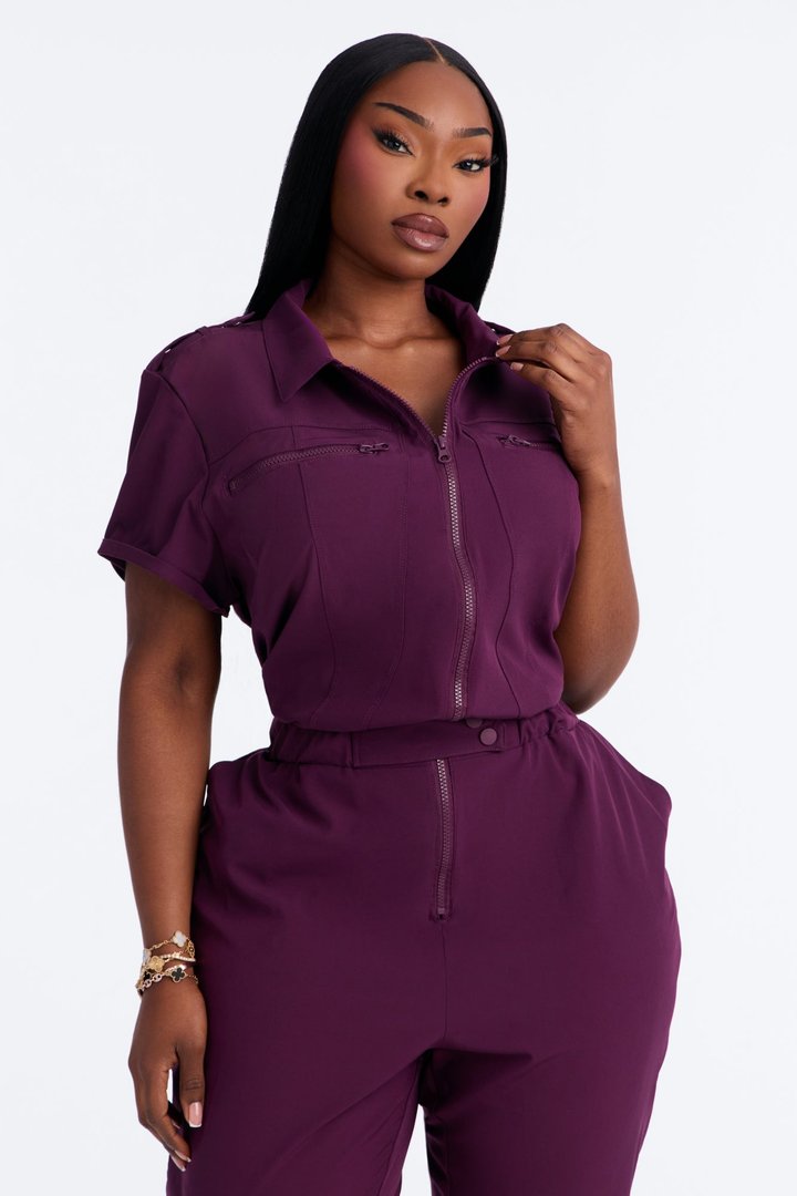 On Call Stretch Uniform Scrub Jumpsuit - Plum