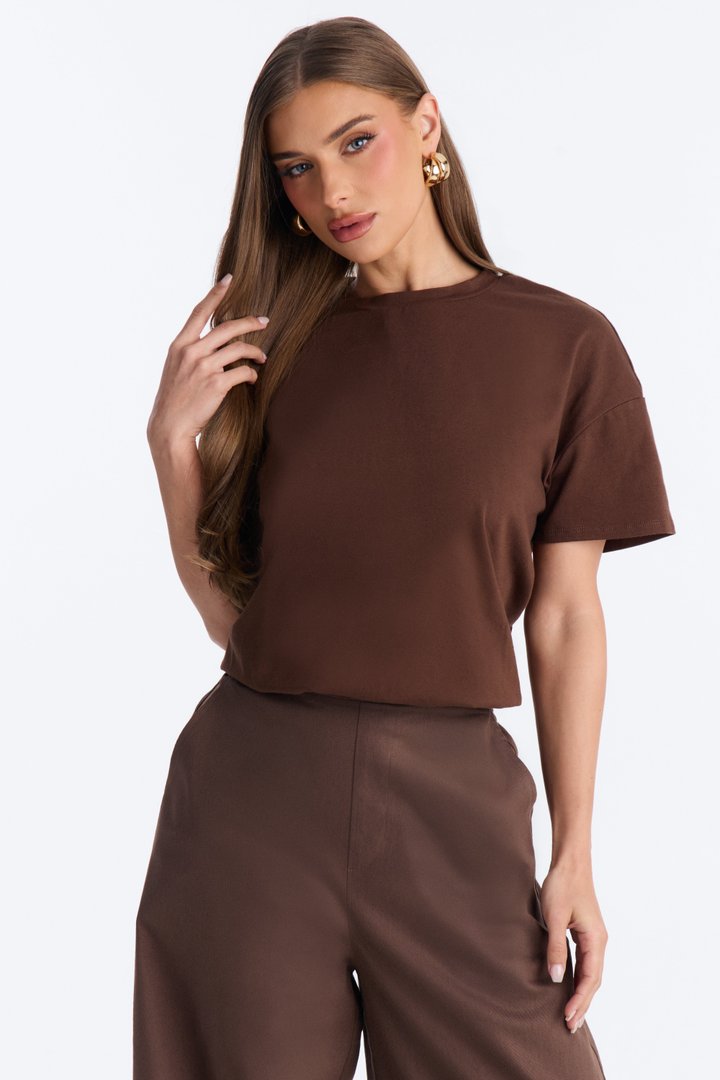 Effortless Dream Twill Barrel Leg Jumpsuit - Chocolate