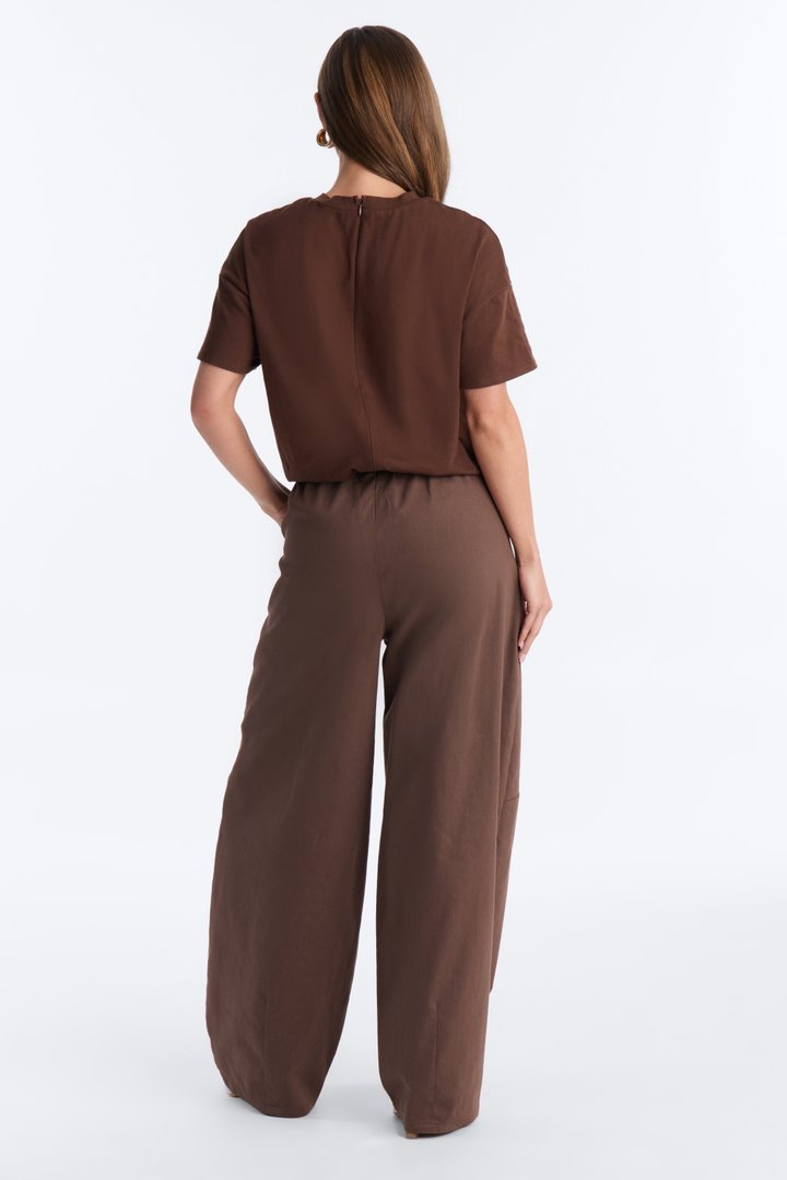 Effortless Dream Twill Barrel Leg Jumpsuit - Chocolate