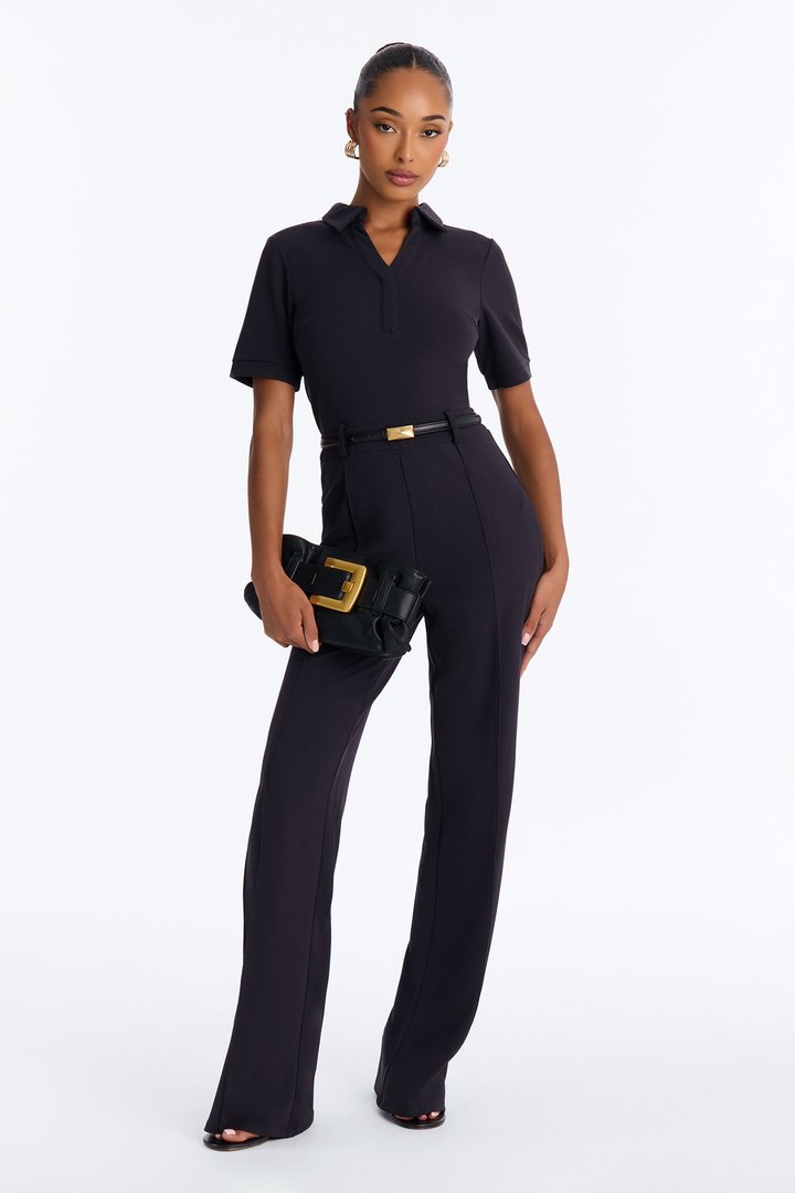 Angelique Belted Wide Leg Jumpsuit - Charcoal/combo