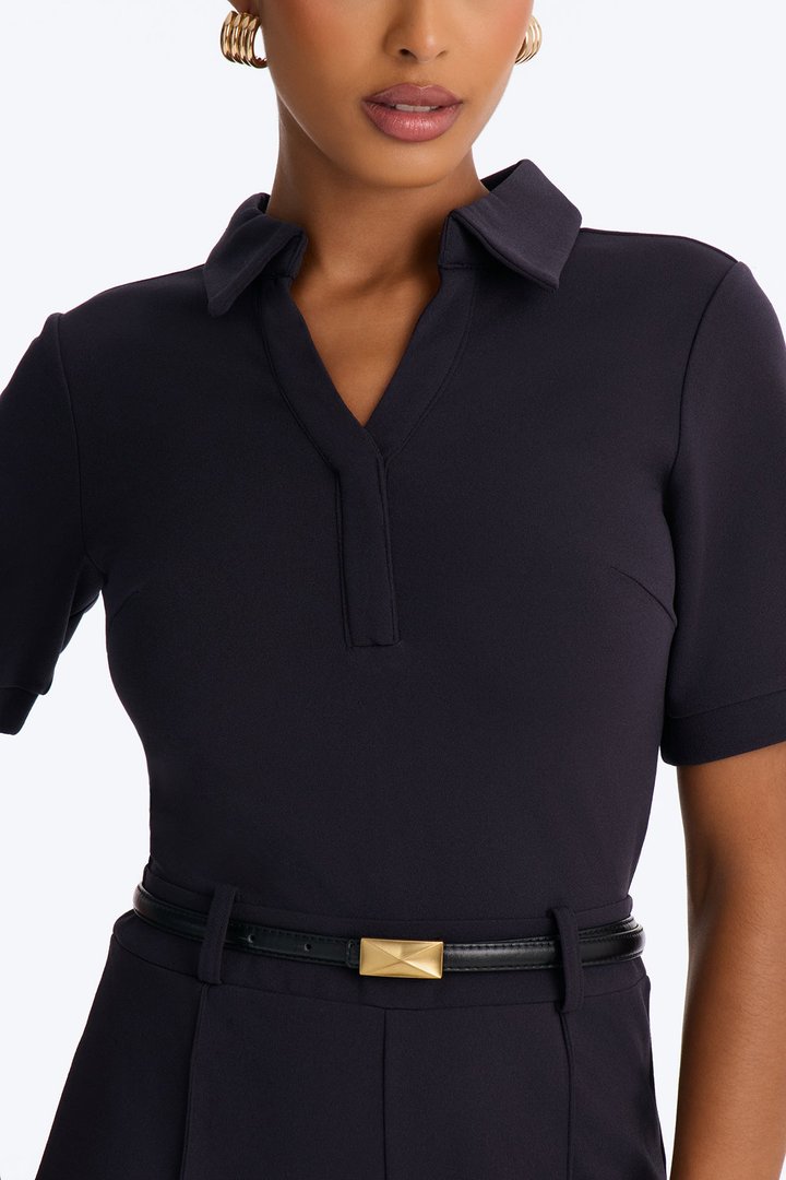 Angelique Belted Wide Leg Jumpsuit - Charcoal/combo