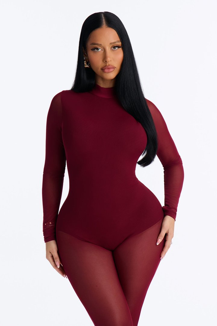 Smooth Moves Mesh Skinny Leg Jumpsuit - Wine