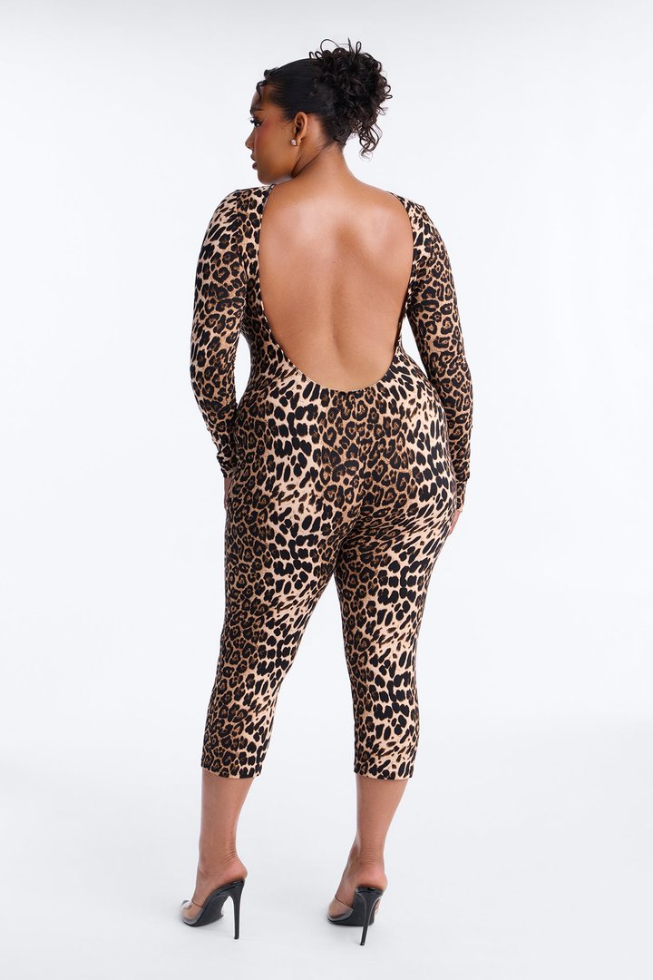 Fierce Instincts Long Sleeve Capri Jumpsuit - Leopard