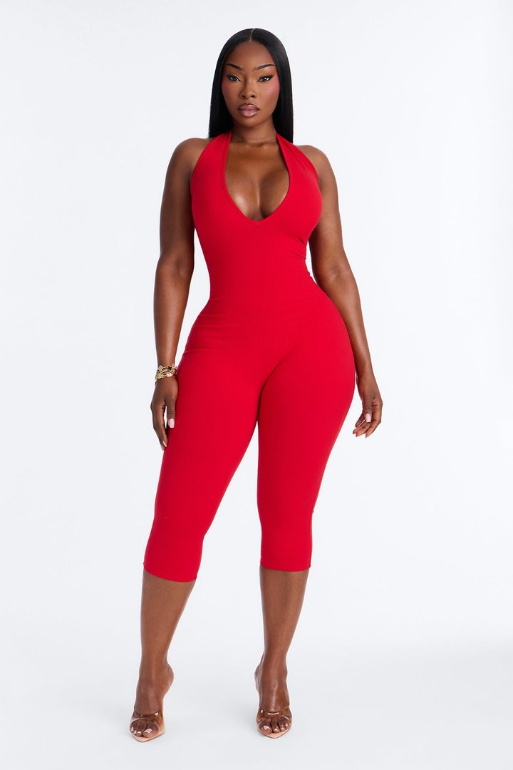 Ana Halter Snatched Jumpsuit - Red