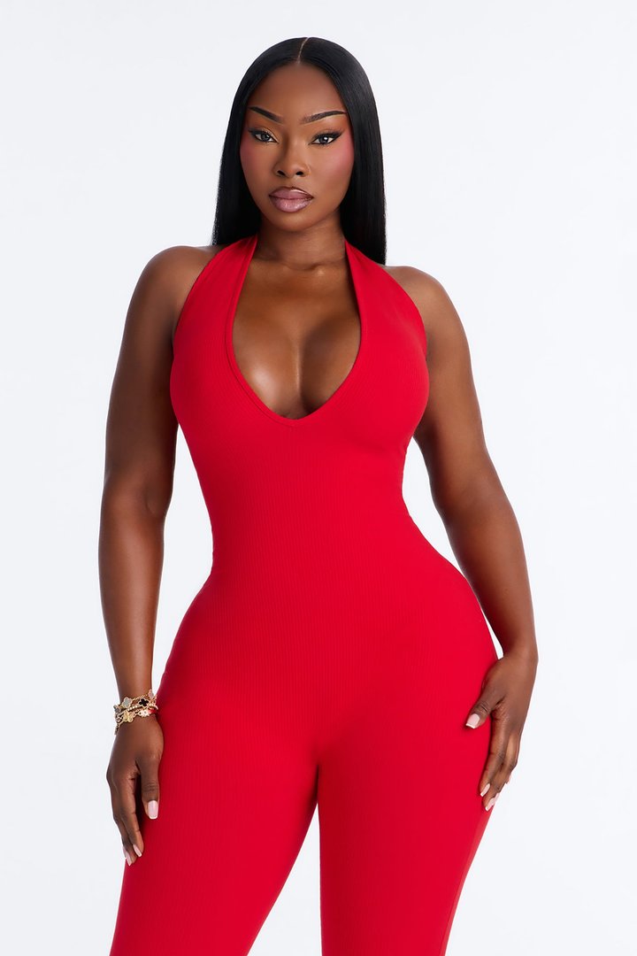 Ana Halter Snatched Jumpsuit - Red