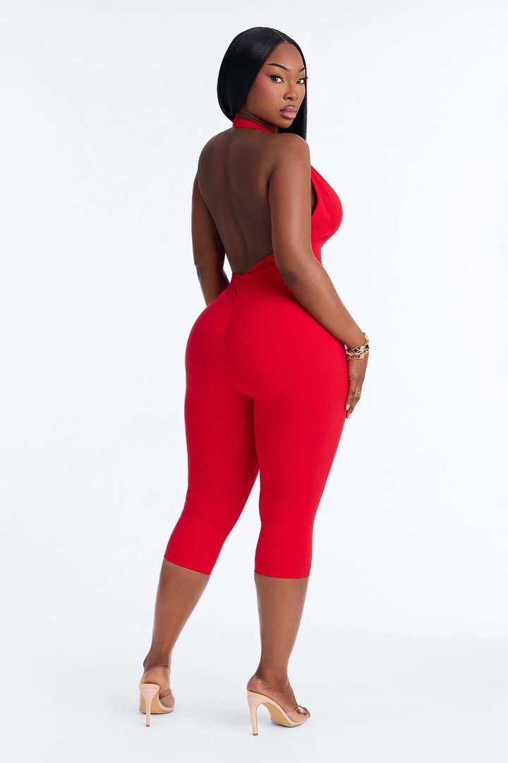 Ana Halter Snatched Jumpsuit - Red