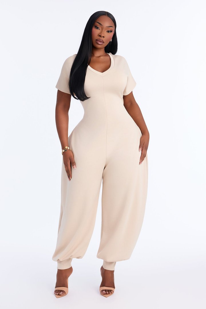 Let's Relax Barrel Wide Leg Jumpsuit - Cream