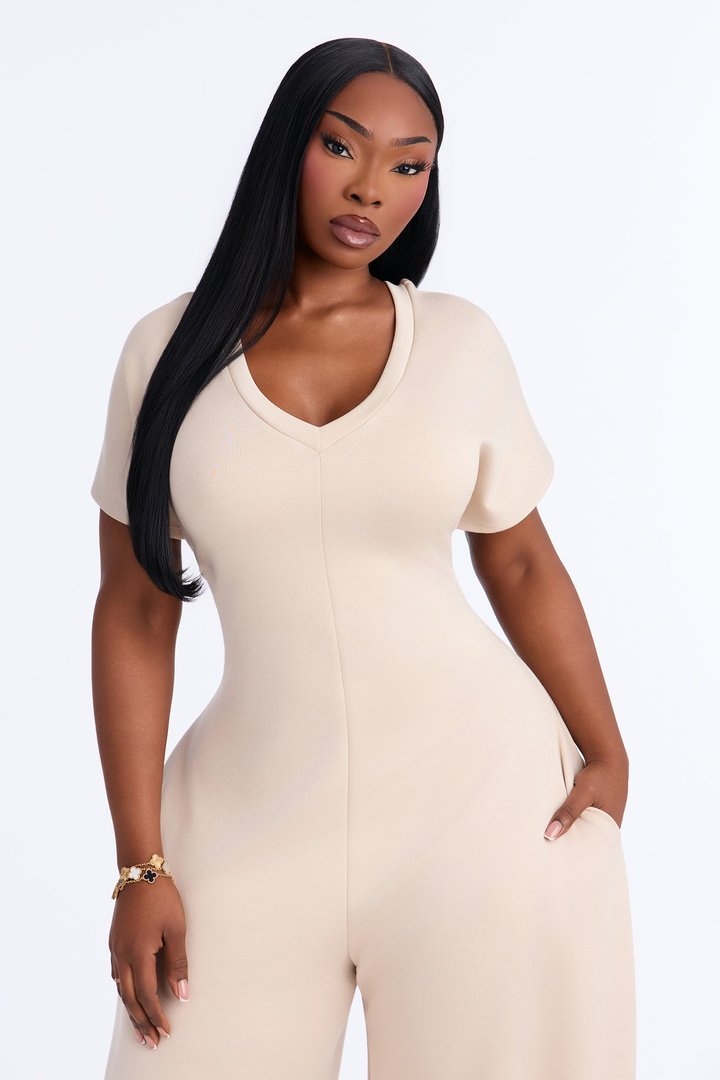 Let's Relax Barrel Wide Leg Jumpsuit - Cream