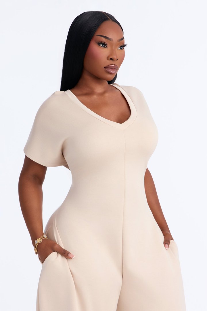 Let's Relax Barrel Wide Leg Jumpsuit - Cream