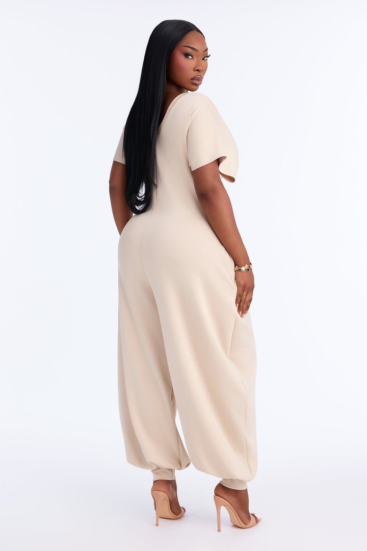 Let's Relax Barrel Wide Leg Jumpsuit - Cream