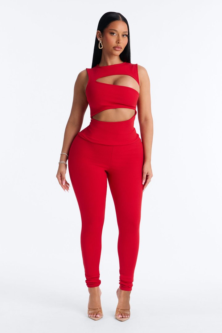 Acacia Snatched Skinny Jumpsuit - Red