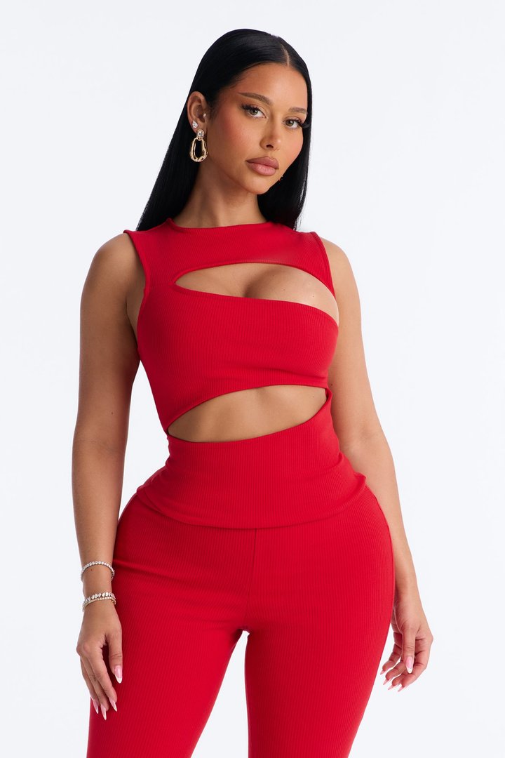 Acacia Snatched Skinny Jumpsuit - Red