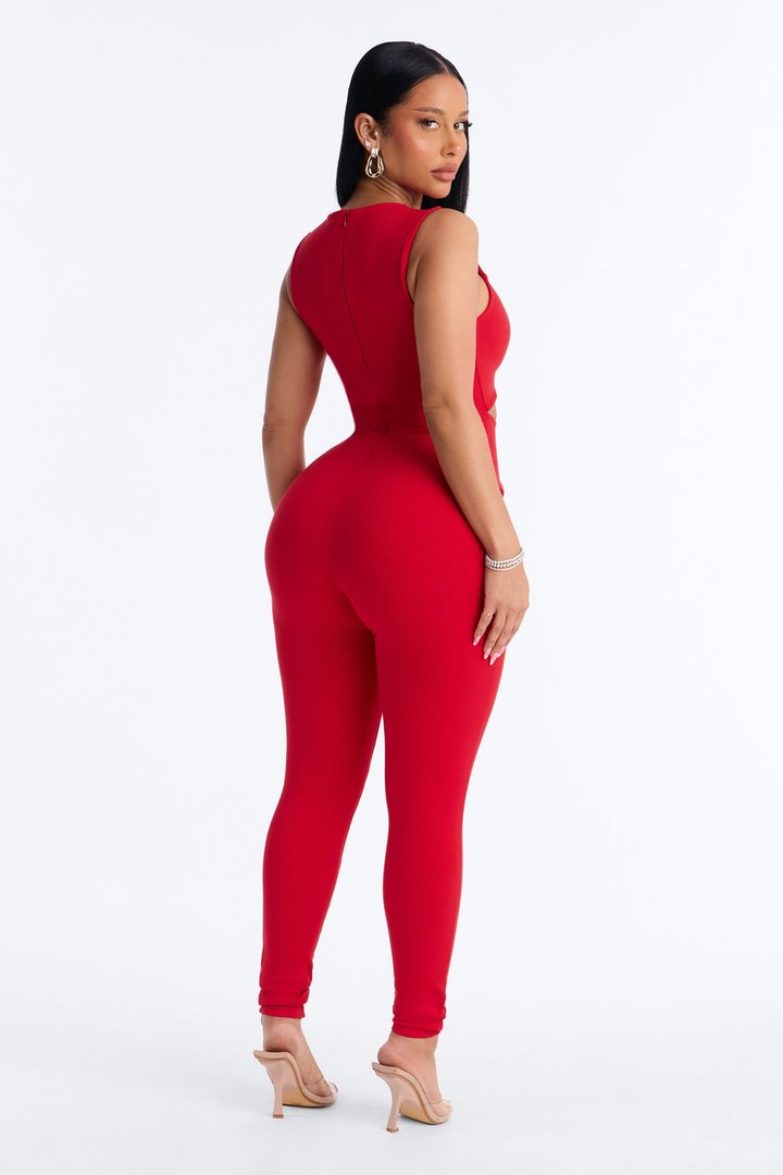 Acacia Snatched Skinny Jumpsuit - Red