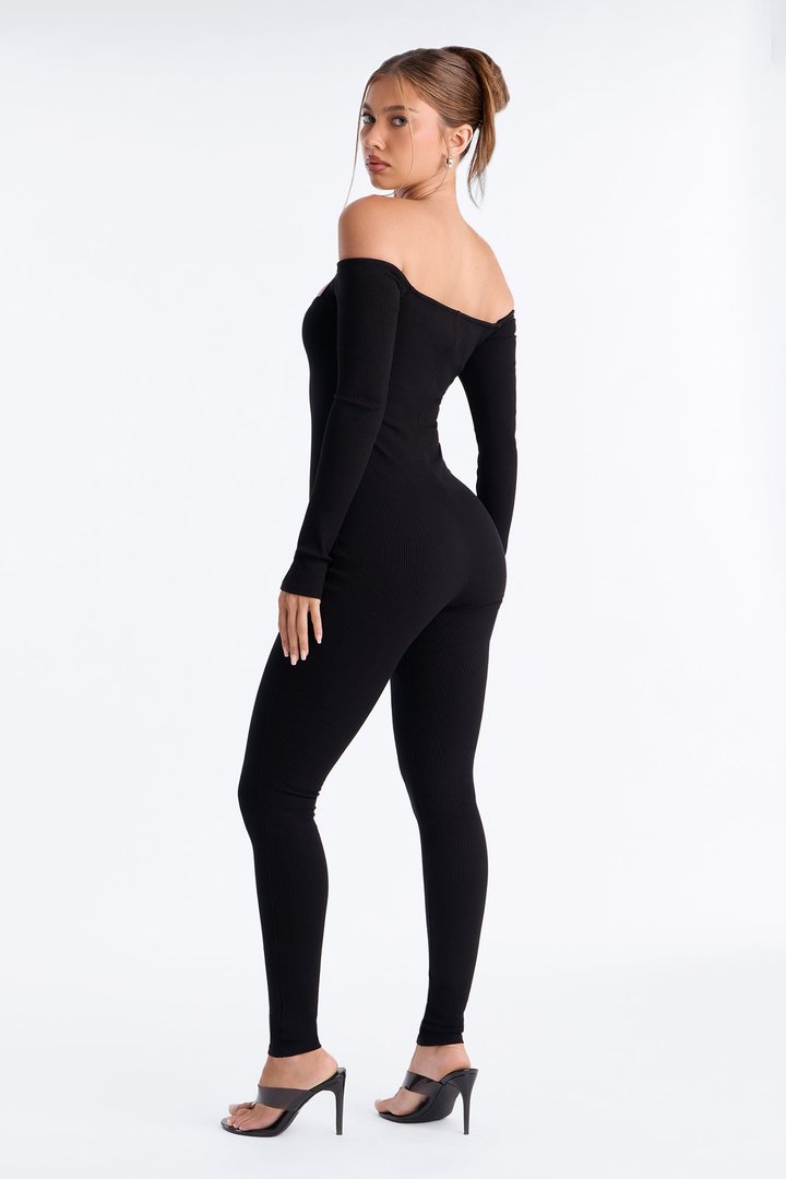 Lola Snatched Off Shoulder Jumpsuit - Black