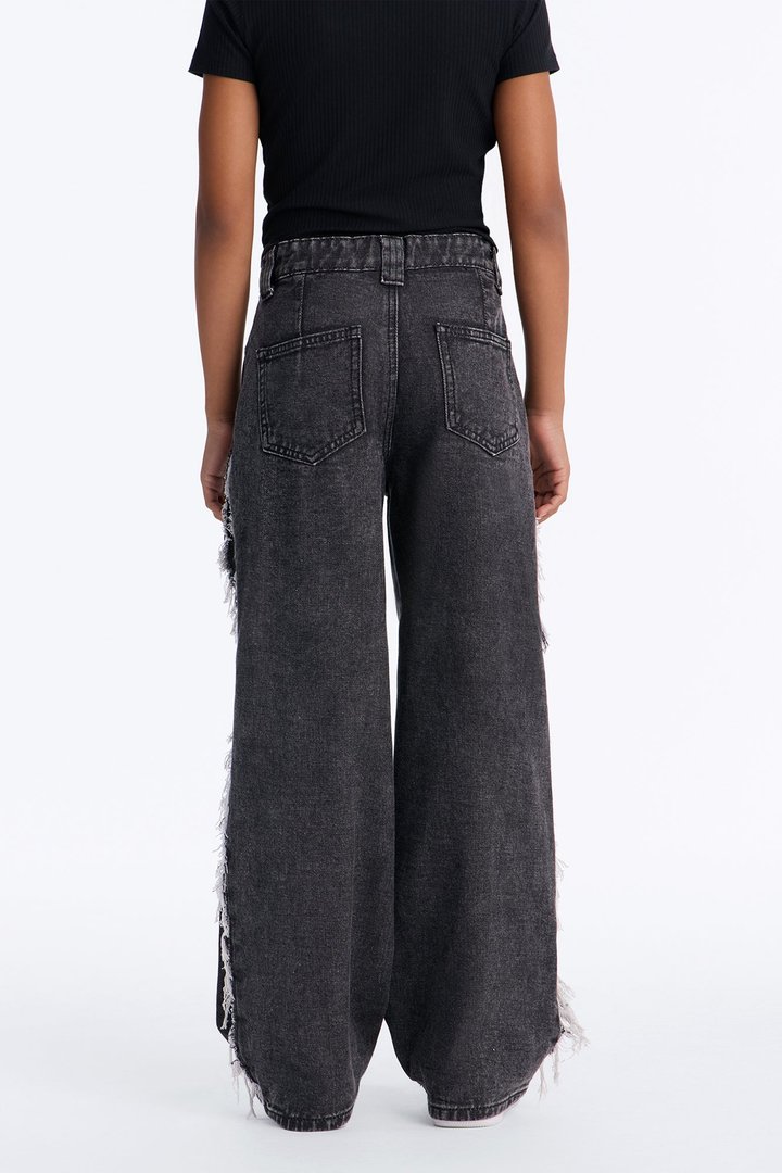 Mini In Control Frayed Wide Leg Jeans - Black