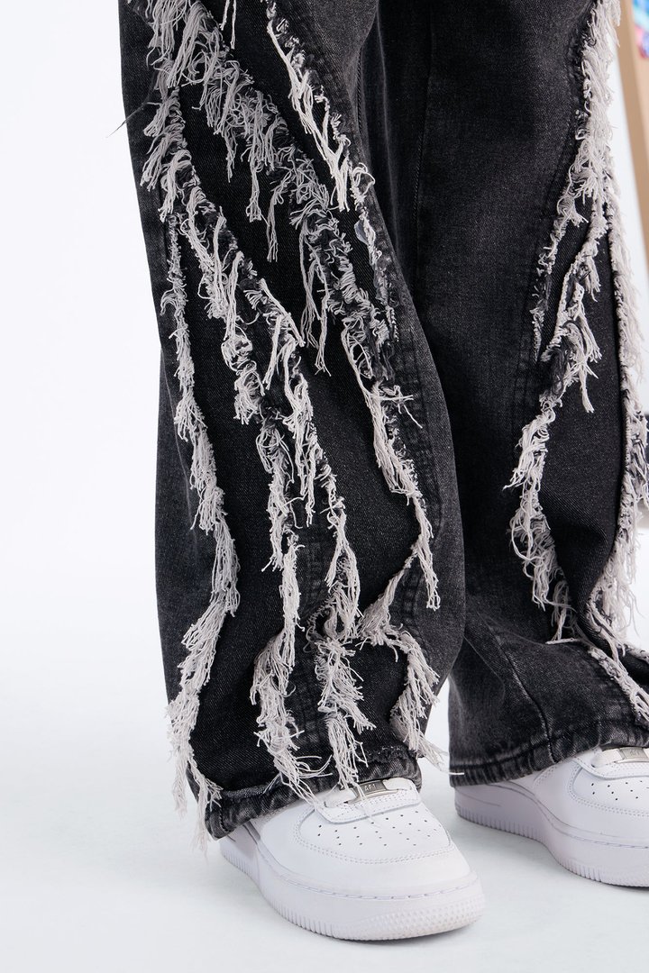 Mini In Control Frayed Wide Leg Jeans - Black