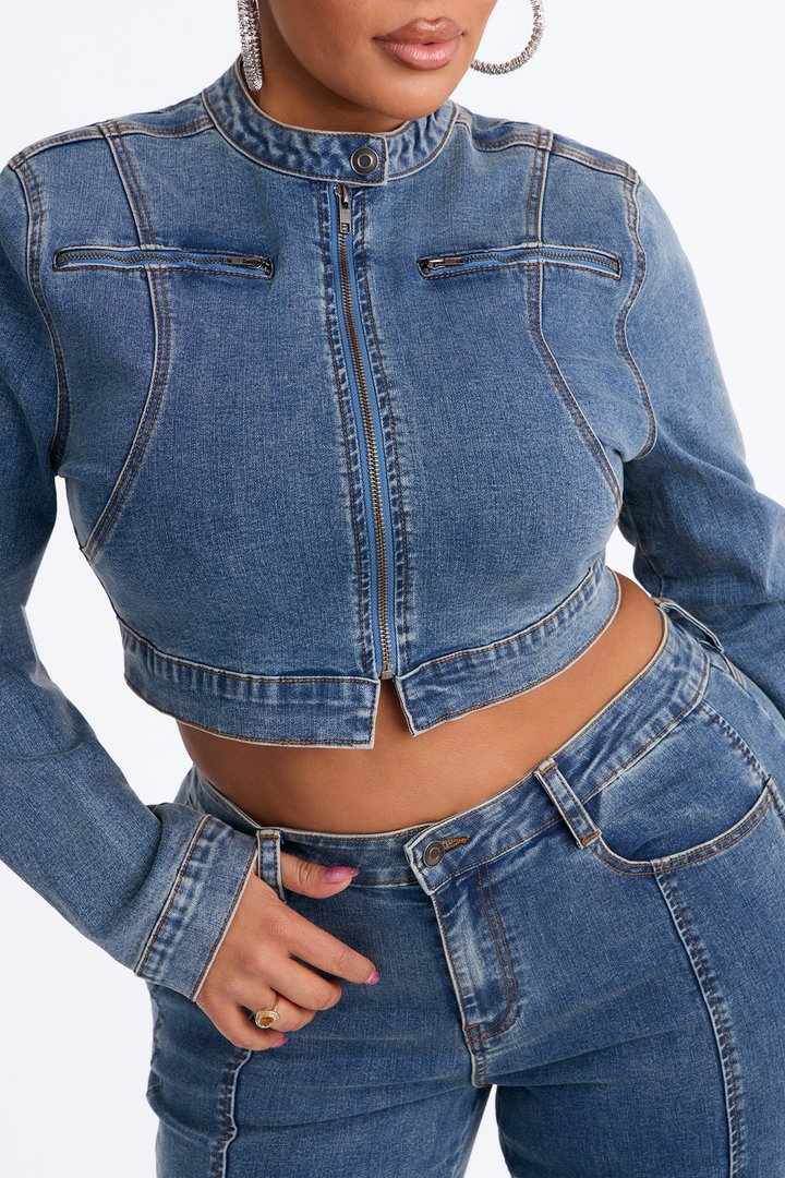 Downtown Days Denim Pant Set - Medium Wash